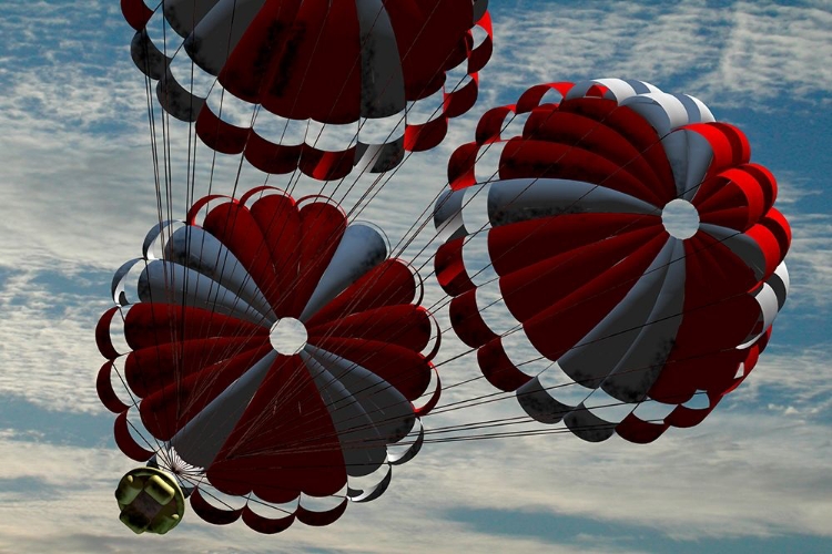 Picture of ORION DESCENDING BY PARACHUTE ON RE-ENTRY TO EARTH, PROJECT CONSTELLATION