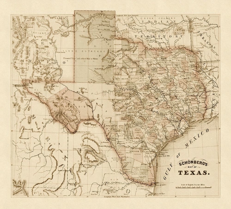 Picture of SCHONBERGS MAP OF TEXAS, 1866