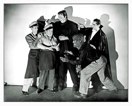 Picture of ABBOTT AND COSTELLO - PROMOTIONAL STILL WITH FRANKENSTEIN, DRACULA AND WOLFMAN