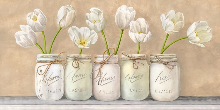 Picture of WHITE TULIPS IN MASON JARS