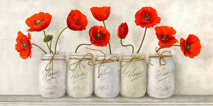 Picture of RED POPPIES IN MASON JARS