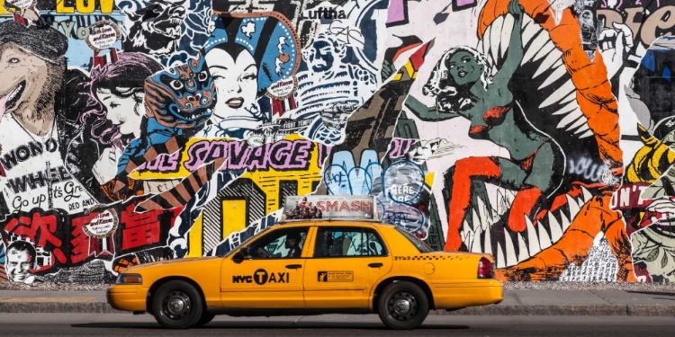 Picture of TAXI AND MURAL PAINTING IN SOHO, NYC