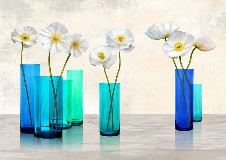 Picture of POPPIES IN CRYSTAL VASES (AQUA PALETTE)