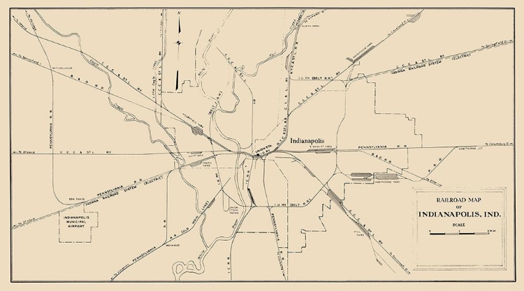 Picture of INDIANAPOLIS INDIANA RAILROAD MAP 1950