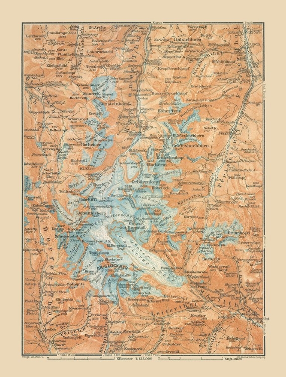 Picture of GLOCKNER BARENKOPF REGION AUSTRIA - BAEDEKER 1910