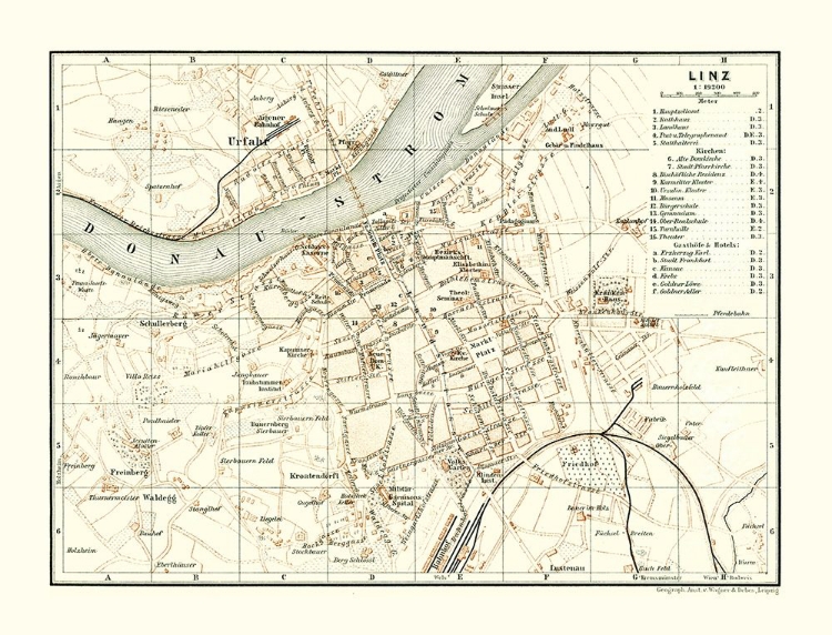 Picture of LINZ AUSTRIA - BAEDEKER 1896