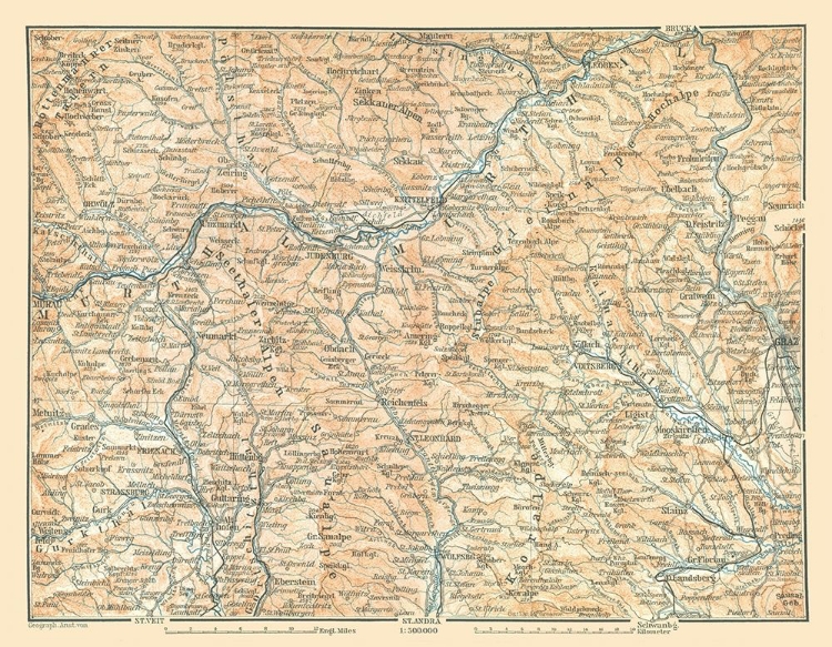 Picture of MURTHAL REGION AUSTRIA - BAEDEKER 1896