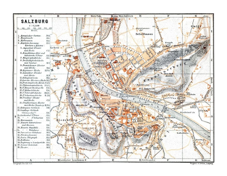 Picture of SALZBURG AUSTRIA - BAEDEKER 1896