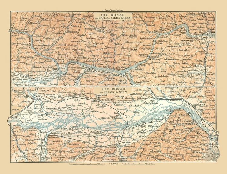 Picture of DANUBE RIVER AUSTRIA - BAEDEKER 1896