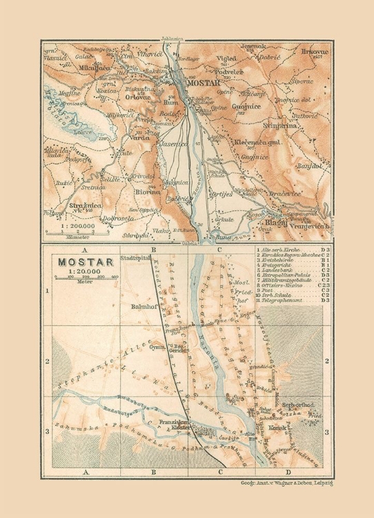 Picture of MOSTAR BOSNIA HERZEGOVINA EUROPE - BAEDEKER 1910