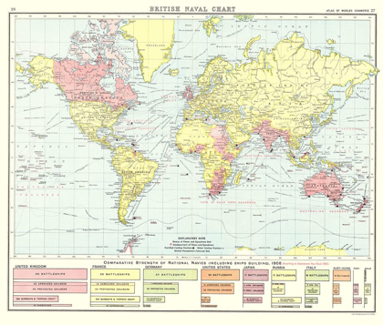 Picture of BRITISH NAVAL CHART GLOBAL - NEWNES 1907