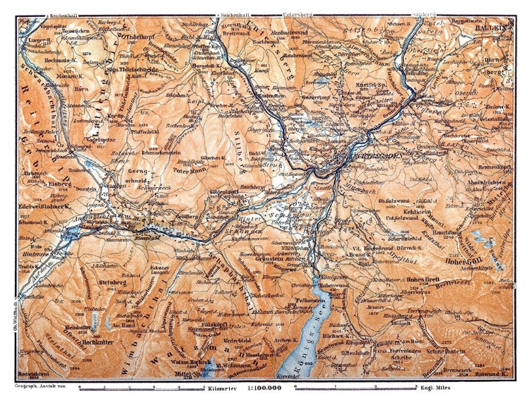 Picture of EUROPE MOUNTAINS GERMANY AUSTRIA - BAEDEKER 1914