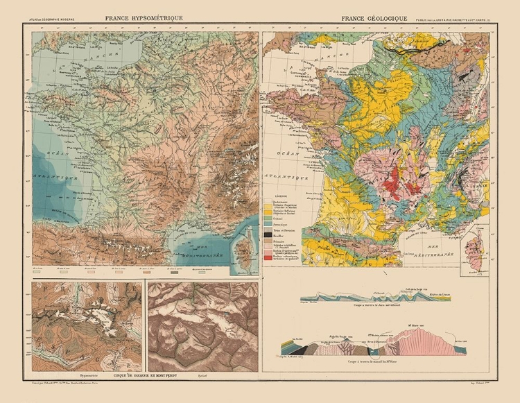 Picture of HYPSOMETRIC GEOLOGICAL FRANCE - SCHRADER 1908