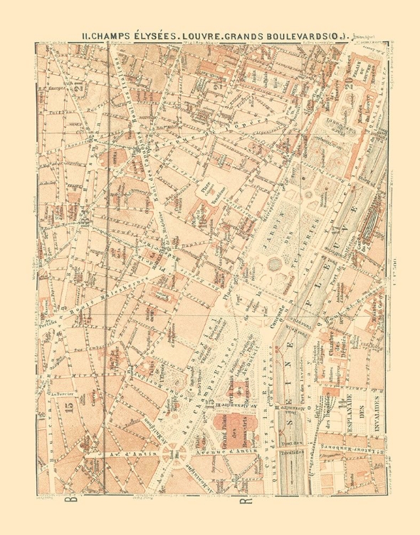 Picture of CHAMPS ELYSEES LOUVRE PARIS FRANCE - BAEDEKER 1911