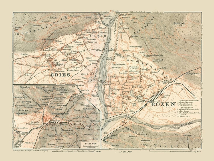 Picture of GRIES BOZEN REGION GERMANY ITALY - BAEDEKER 1910