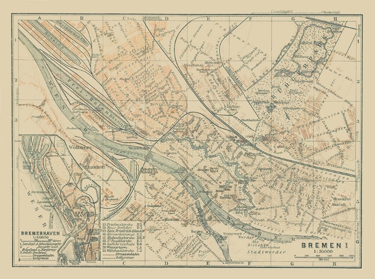 Picture of BREMEN BREMERHAVEN GERMANY - BAEDEKER 1914