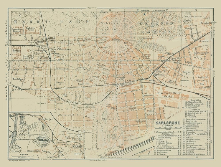 Picture of KARLSRUHE GERMANY - BAEDEKER 1914