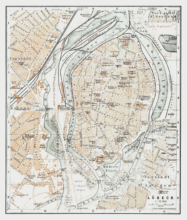 Picture of LUBECK GERMANY - BAEDEKER 1914