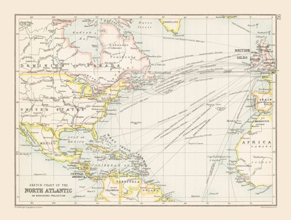 Picture of NORTH ATLANTIC CHART - BARTHOLOMEW 1892