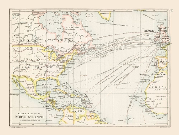 Picture of NORTH ATLANTIC CHART - BARTHOLOMEW 1892