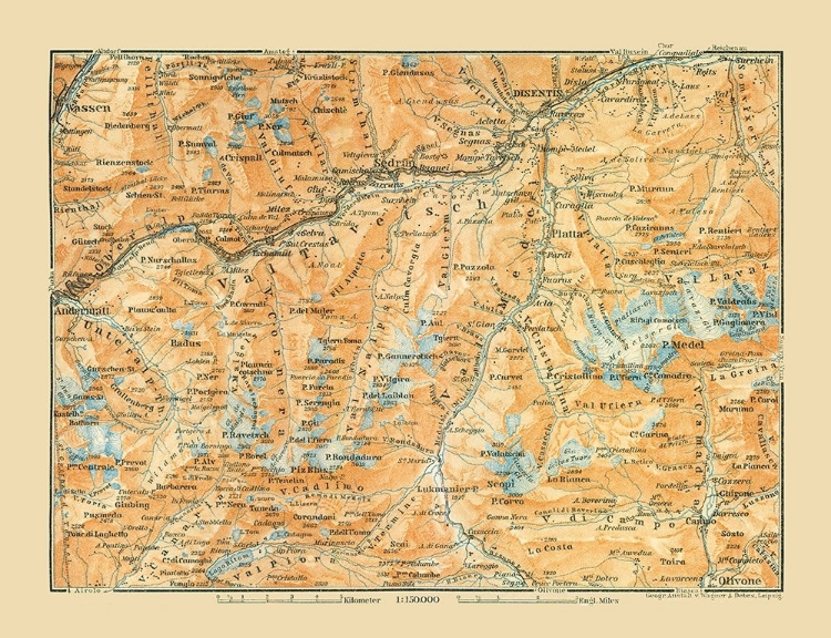 Picture of VAL TAVETSCH REGION SWITZERLAND - BAEDEKER 1921