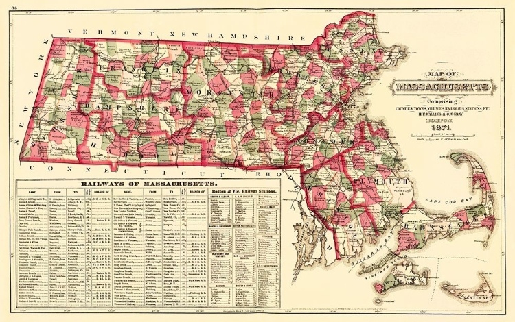 Picture of MASSACHUSETTS - WALLING AND GRAY 1871