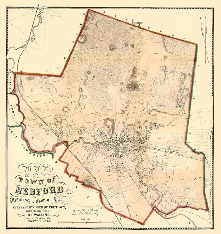 Picture of MEDFORD MASSACHUSETTS LANDOWNER - WALLING 1855