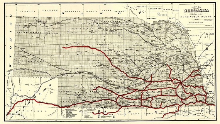 Picture of BURLINGTON RAILROAD ROUTE - HIRSCHFIELD 1886