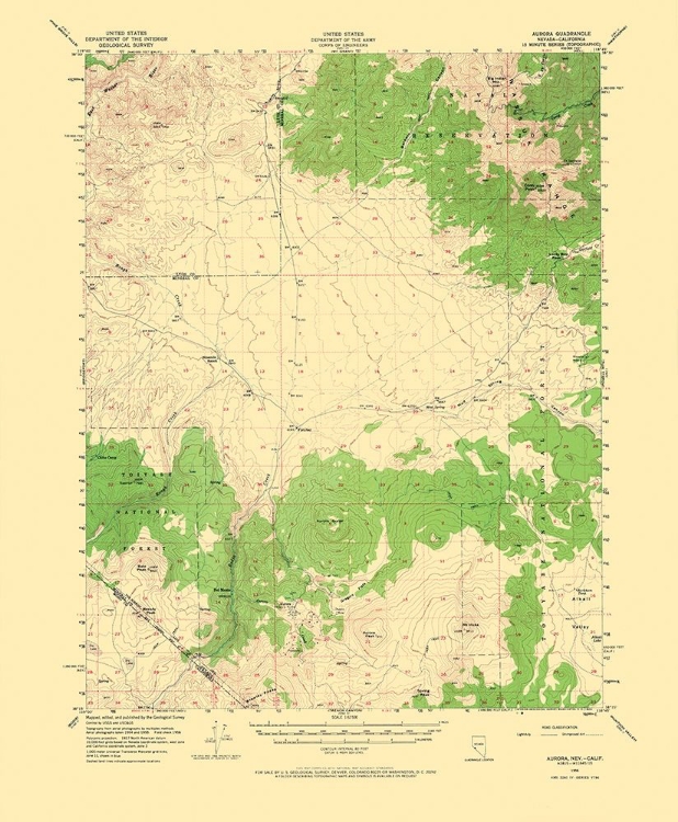 Picture of AURORA NEVADA CALIFORNIA QUAD - USGS 1956