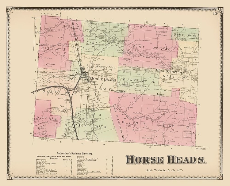 Picture of HORSE HEADS NEW YORK LANDOWNER - BEERS 1869