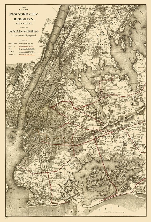 Picture of NEW YORK CITY, BROOKLYN ELEVATED RAILROAD 1885