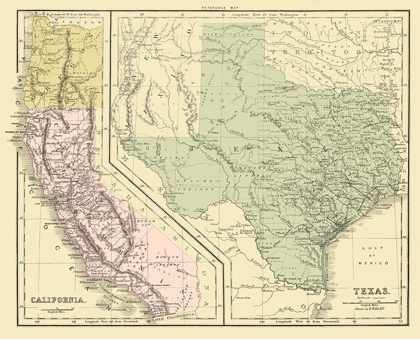 Picture of TEXAS WITH CALIFORNIA AND OREGON - APPLETON 1864