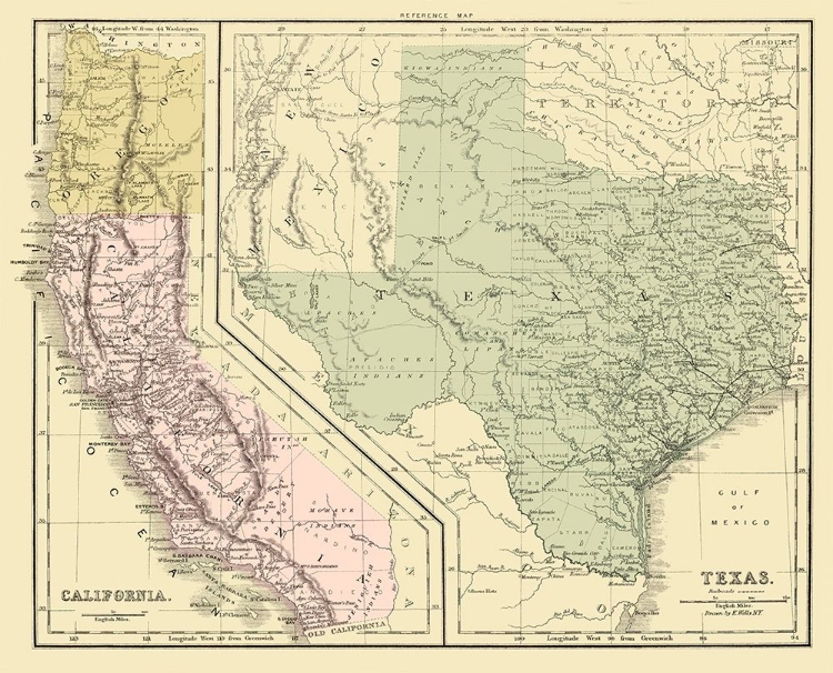 Picture of TEXAS WITH CALIFORNIA AND OREGON - APPLETON 1864