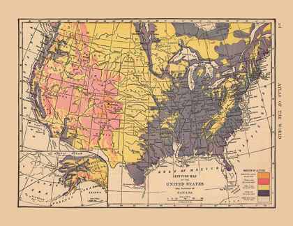 Picture of ALTITUDE MAP OF US, CANADA - HAMMOND 1910