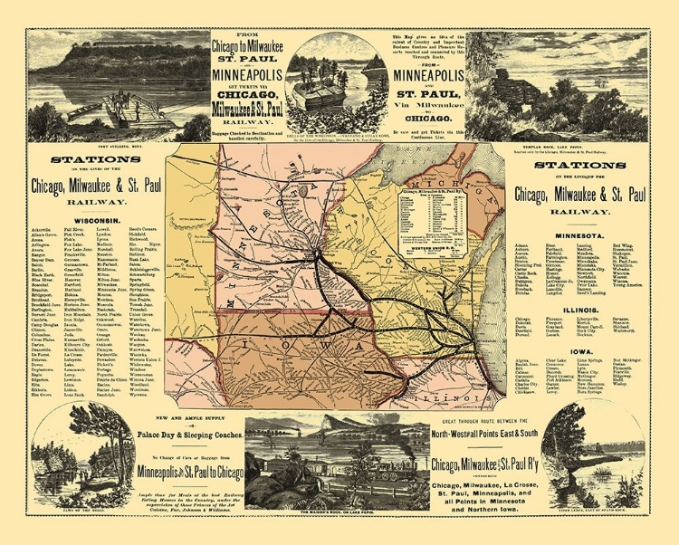 Picture of CHICAGO, MILWAUKEE, ST PAUL RAILWAY STATIONS 1874