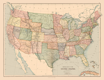 Picture of GENERAL MAP OF US - BLACK 1867