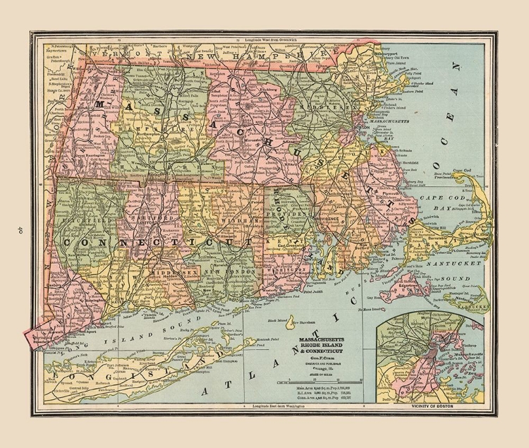 Picture of MASSACHUSETTS, RHODE ISLAND - CRAM 1888