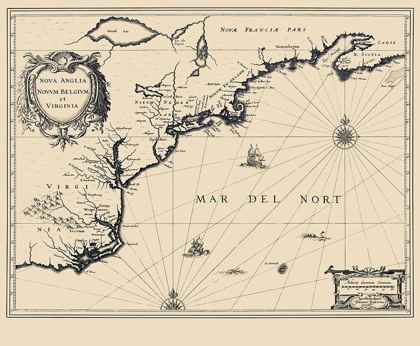 Picture of NEW ENGLAND TO VIRGINIA DUTCH MAP - JANBONIUS 1642