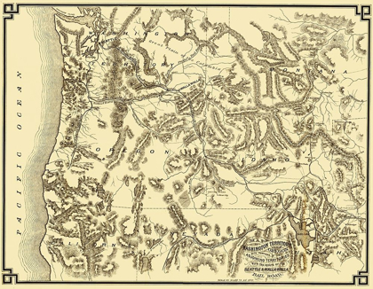 Picture of WASHINGTON AND OREGON WITH RAIL ROUTES - 1874