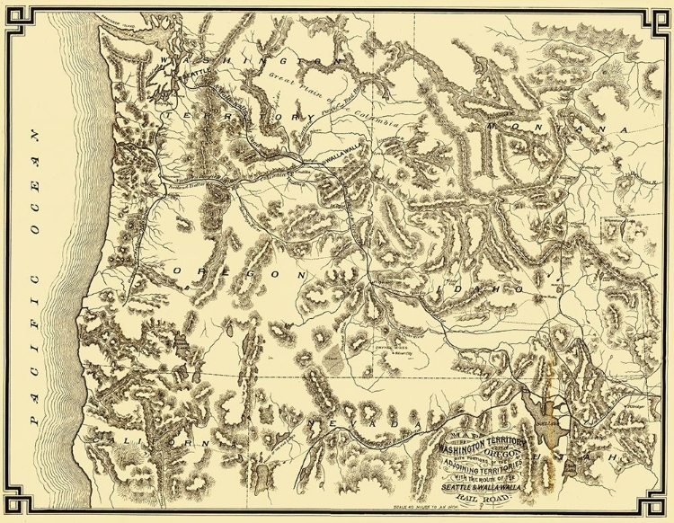 Picture of WASHINGTON AND OREGON WITH RAIL ROUTES - 1874