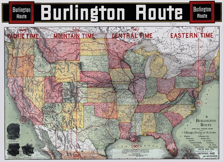 Picture of BURLINGTON RAILROAD ROUTE - RAND MCNALLY 1892