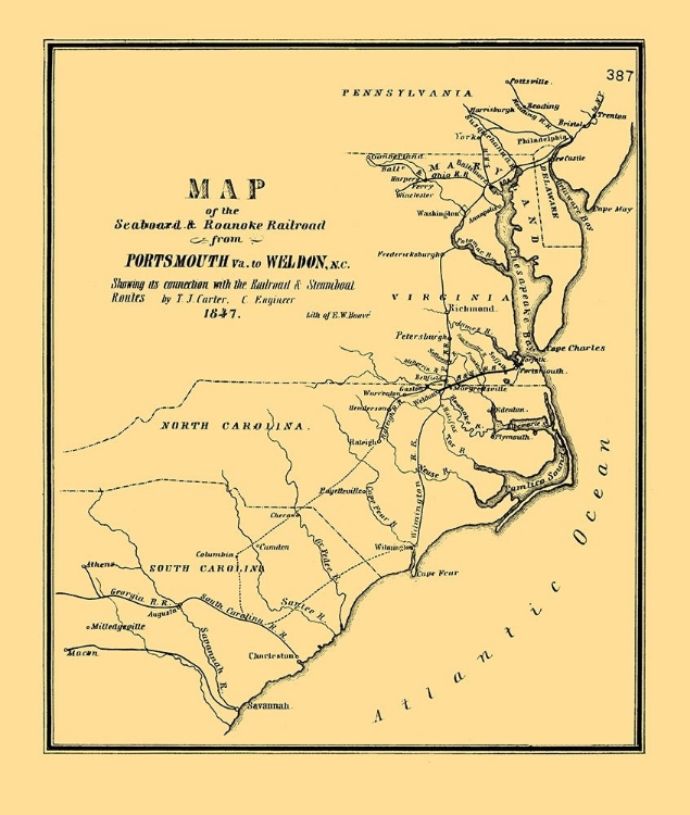 Picture of SEABOARD AND ROANOKE RAILROAD - BOUVE 1847