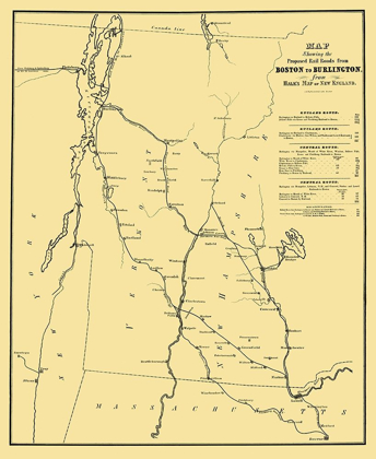 Picture of BOSTON TO BURLINGTON PROPOSED RAILROAD 1844