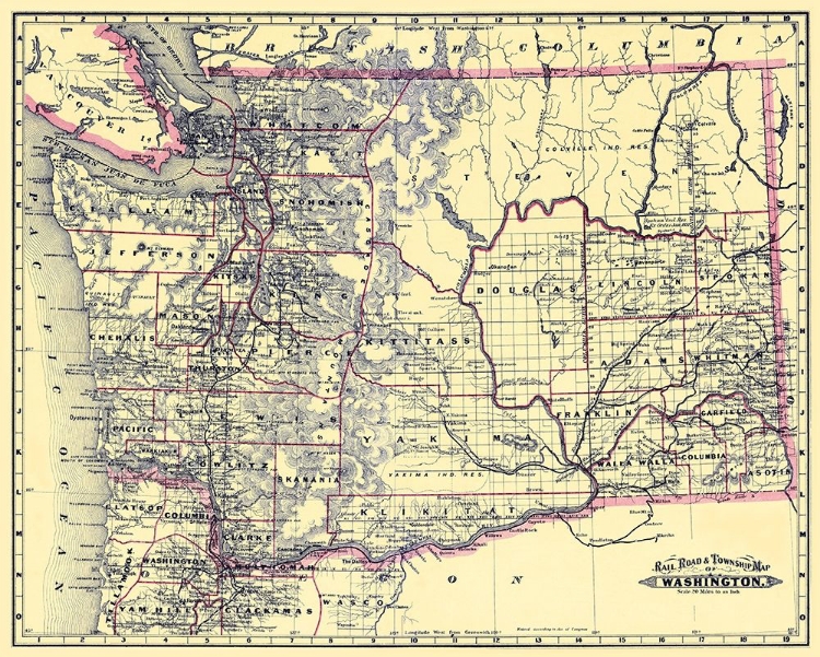 Picture of WASHINGTON RAILROADS AND TOWNSHIPS - GRANT 1887