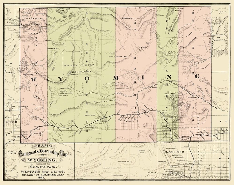 Picture of WYOMING RAILROADS AND TOWNSHIPS - CRAM 1875