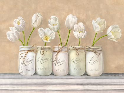 Picture of WHITE TULIPS IN MASON JARS