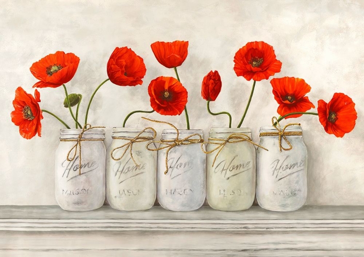 Picture of RED POPPIES IN MASON JARS