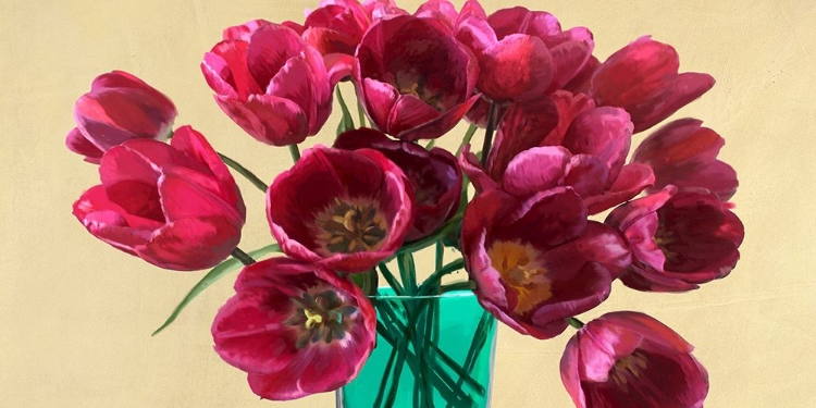 Picture of RED TULIPS IN A GLASS VASE (DETAIL)