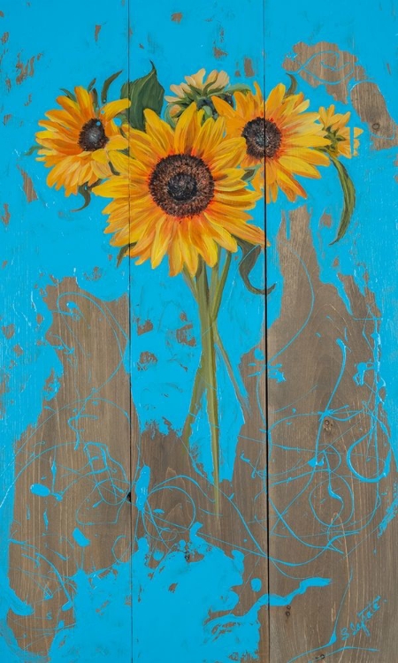 Picture of SUNFLOWERS ON BARNWOOD I