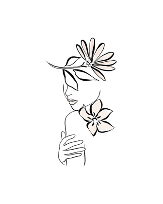 Picture of LINE DRAWING WOMAN AND FLORAL